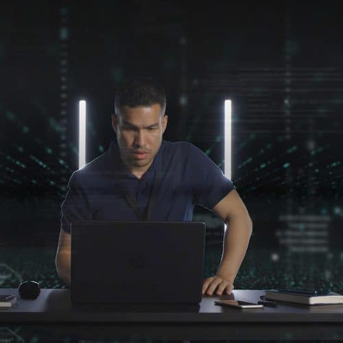 Man working at standup desk